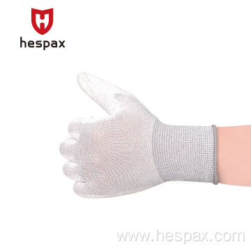 Hespax Polyester Carbon Fiber Anti-static PU Work Gloves